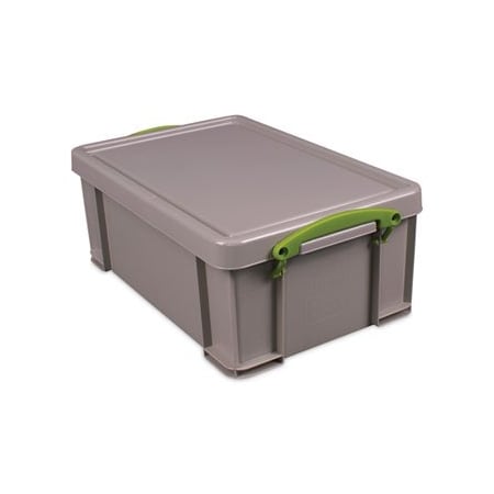 Really Useful Box Storage Tote W/ Lid, 2.37 gal, 15-11/20 in L x 10-1/25 in W x 6-1/10 in H, Dove Gray, Green 9RDGPK4